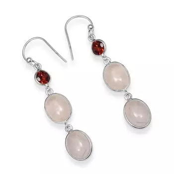 Натуральный розовый кварц с маленьким крошечным драгоценным камнем гранатом, стерлинговое серебро 925 пробы, серьги ручной работы овальной формы, висячие серьги для женщин и девочек розовый