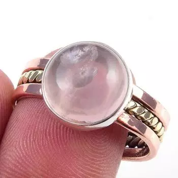 Натуральный розовый кварц, ювелирные изделия из стерлингового серебра 925 пробы, двухцветное кольцо S.10 j9G47