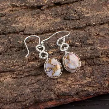 Натуральный розовый медный драгоценный камень 925 стерлинговое серебро ювелирные изделия опаловые серьги 1,60 EE-12-37