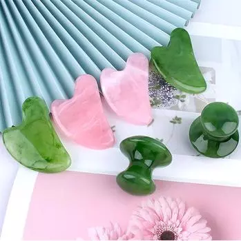 Натуральный розовый нефрит Гуаша Скребок для гуаши Массажер для лица и тела Лифтинг кожи лица Удаление морщин Красота Инструменты для спа-ухода