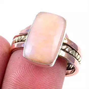 Натуральный розовый опал драгоценный камень 925 сплошное серебро ювелирные изделия двухцветное кольцо размер 9US A5Y73