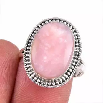 Натуральный розовый опал драгоценный камень 925 чистое серебро ювелирное кольцо размер 7.5 a3p16