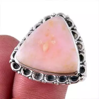 Натуральный розовый опал драгоценный камень 925 цельное стерлинговое серебро ювелирное кольцо размер 10 Z8A90