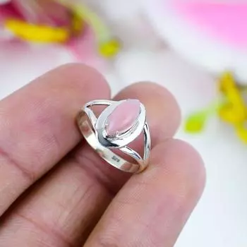 Натуральный розовый опал драгоценный камень 925 цельное стерлинговое серебро ювелирное кольцо размер 11 h4k20