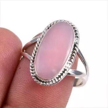 Натуральный розовый опал драгоценный камень 925 цельное стерлинговое серебро ювелирное кольцо размер 9.5 O0o83