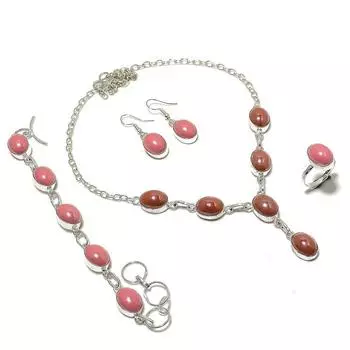 Натуральный розовый опал драгоценный камень ручной работы из стерлингового серебра 925 пробы подарочный комплект ювелирных изделий h6u57