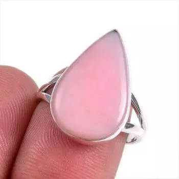 Натуральный розовый опал, драгоценный камень, стерлинговое серебро 925 пробы, размер ювелирного кольца 7,5 v6q12