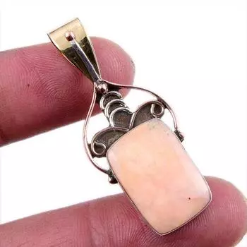 Натуральный розовый опал, драгоценный камень, стерлинговое серебро 925 пробы, двухцветный кулон 1,5 дюйма, S1y60