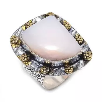 Натуральный розовый опал, драгоценный камень, стерлинговое серебро 925 пробы, подарочное двухцветное кольцо, размер 9 I1N00