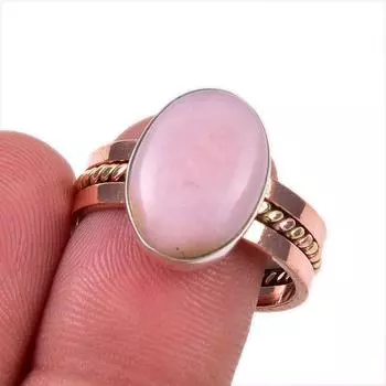 Натуральный розовый опал, двухцветное кольцо из чистого серебра 925 пробы, размер 9 c0c01