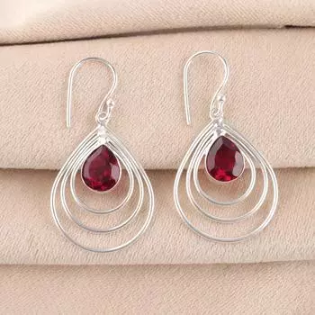 Натуральный розовый рубеллит, серебро 925 пробы, серьги-кольца ручной работы, 1,80 EE-31-10