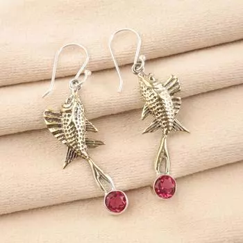 Натуральный розовый рубеллит, серебро 925 пробы, серьги ручной работы 2,17 EE-148-1