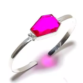 Натуральный розовый рубиллит, драгоценный камень, стерлинговое серебро 925 пробы, регулируемый браслет-манжета s0m82