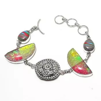 Натуральный розовый тройной опал, браслет из стерлингового серебра 925 пробы, 7-8 дюймов Q3v31