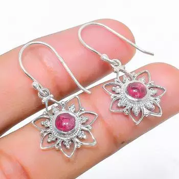 Натуральный розовый турмалин, филигранная серьга из стерлингового серебра 925 пробы, 1,22 дюйма