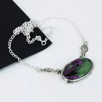 Натуральный рубин цоизит драгоценный камень ручной работы из стерлингового серебра 925 пробы гальванопластика ожерелье, рубин цоизит серебро для жены унисекс кулон пасхальные подарки 20 зелёный