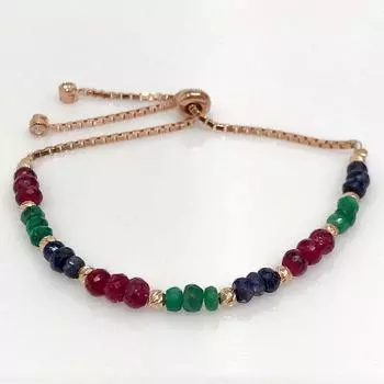 Натуральный Рубиновый Изумруд и Сапфировый Камень Стерлингового Серебра 925 Размер Регулируемый Браслет для Женщин Колено Ювелирные Изделия