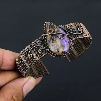 Натуральный русский чароит, драгоценный камень, браслет ручной работы из медной проволоки, регулируемый. В1Р66