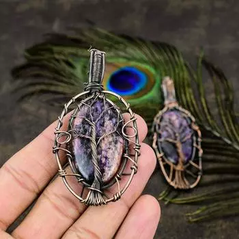 Натуральный русский чароит, драгоценный камень, медная проволока, подарочная подвеска 3,47 дюйма, d5I57