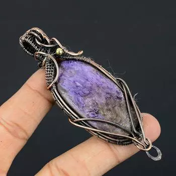 Натуральный русский чароит, драгоценный камень, медная проволока, подвеска, подарок, 2,25 дюйма, V9L39