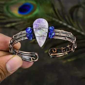 Натуральный русский чароит, драгоценный камень, медная проволока, браслет-манжета, регулируемый p9n68