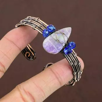 Натуральный русский чароит, драгоценный камень, медная проволока, браслет-манжета, регулируемый F8h66