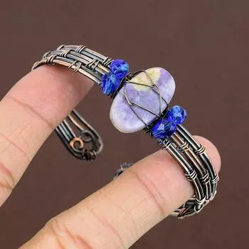 Натуральный русский чароит, драгоценный камень, медная проволока, браслет-манжета, регулируемый i3h11