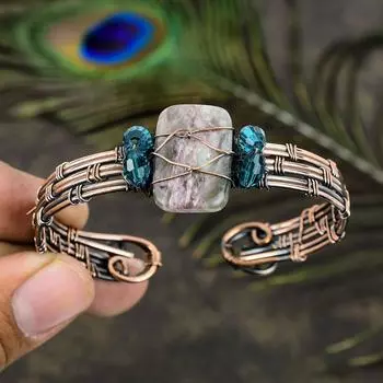 Натуральный русский чароит, драгоценный камень, медная проволока, браслет-манжета, регулируемый r9u23