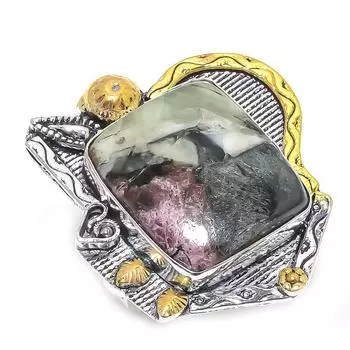 Натуральный русский чароит, двухцветное кольцо из стерлингового серебра 925 пробы, размер 10 Z5O08