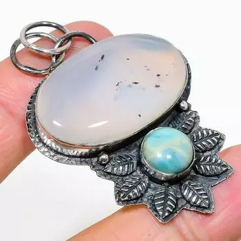 Натуральный русский дендритный кулон из стерлингового серебра 925 пробы с камнем Ларимар 2,25 дюйма l9u91