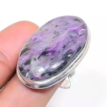 Натуральный русский драгоценный камень чароит 925 пробы серебряное ювелирное кольцо размер 9 m5E94