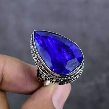 Натуральный сапфир натуральный 925 стерлингового серебра ювелирные изделия кольцо размер 9 r3k57
