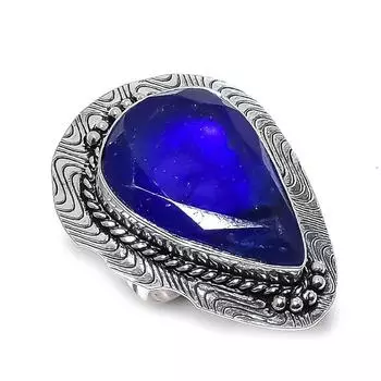 Ювелирное кольцо из стерлингового серебра 925 пробы с натуральным сапфиром, размер 7,5 y1E35