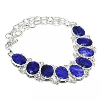 Натуральный сапфир(Смоделированный) Ювелирное ожерелье из стерлингового серебра 925 пробы 18 дюймов P5K30