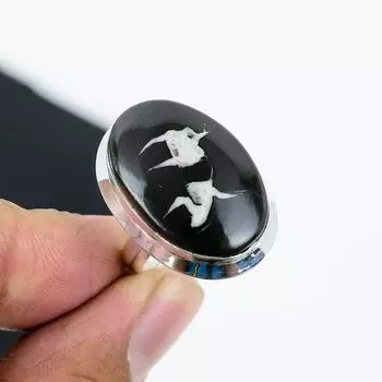 Натуральный септарий, регулируемое кольцо из стерлингового серебра 925 пробы - Подходит для размеров США от 6 до 11 - Украшения бохо ручной работы для женщин и мужчин, подарки для вечеринок Adjustable чёрный