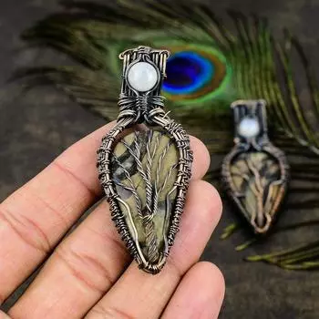 Натуральный септарский камень, лунный камень, драгоценный камень, подвеска из медной проволоки, 2,68 дюйма, g7u38