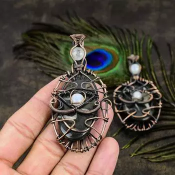 Натуральный септарский камень, подвеска из медной проволоки, лунный камень, драгоценный камень, 3,35 дюйма, P5c81