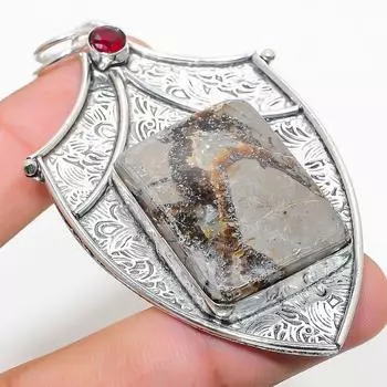 Натуральный септерианский камень, гранат, подвеска из стерлингового серебра 925 пробы, 2,96 дюйма, Y6I63