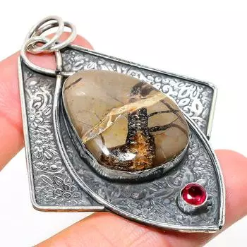 Натуральный септерианский камень, гранат, подвеска из стерлингового серебра 925 пробы, 2,84 дюйма, W8t87