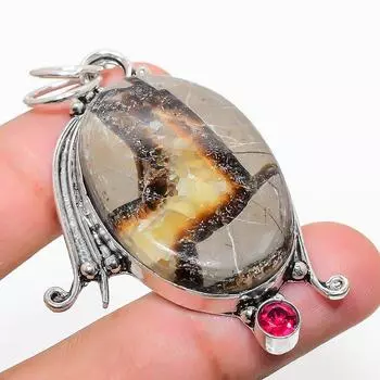 Натуральный септерианский камень, рубиллит, серебро 925 пробы, подвеска 2,32 дюйма g2G69