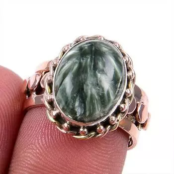 Натуральный серафинит, драгоценный камень 925, твердое серебро, ювелирные изделия, двухцветное кольцо S.7US C2n90