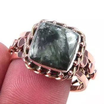 Натуральный серафинит, ювелирное изделие из стерлингового серебра 925 пробы, двухцветное кольцо S.10 J6q12