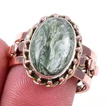 Натуральный серафинит, ювелирное изделие из твердого серебра 925 пробы, двухцветное кольцо S.9US a2d60