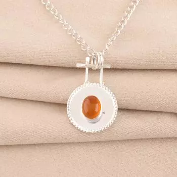 Натуральный сердолик 925 проба серебро ювелирные изделия ручной работы круглый кулон 1.4 PP-57-31