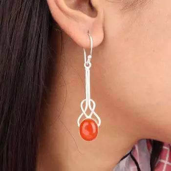 Натуральный сердолик 925 стерлинговое серебро Ювелирные изделия Ручной работы Серьги 1,76 EE-171-23