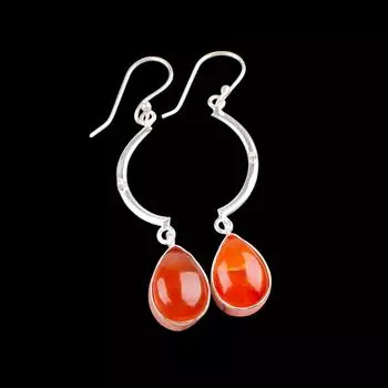 Натуральный сердолик Драгоценный камень Серебро 925 пробы Ювелирные изделия Ручной работы Серьги 2,60 EE-43-26