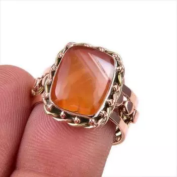 Натуральный сердолик, двухцветное кольцо из чистого серебра 925 пробы, размер 6,5 C5U98