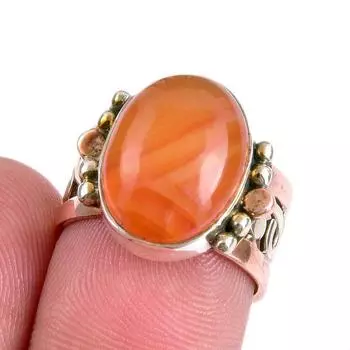 Натуральный сердолик, двухцветное ювелирное кольцо из стерлингового серебра 925 пробы, размер 6 m8c54