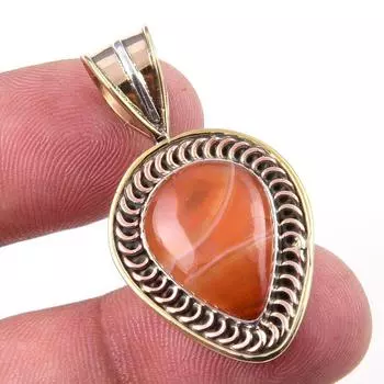 Натуральный сердолик, двухцветный кулон из стерлингового серебра 925 пробы, размер 1,50 дюйма, h2w58