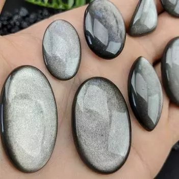 Натуральный серебряный обсидиан, свободный драгоценный камень кабошон, свободная полированная смешанная форма с партией драгоценных камней любого размера, партия драгоценных камней. 1 Piece Silver Obsidian